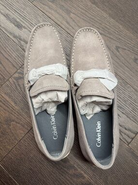 Calvin Klein Light Taupe Suede Penny Loafers